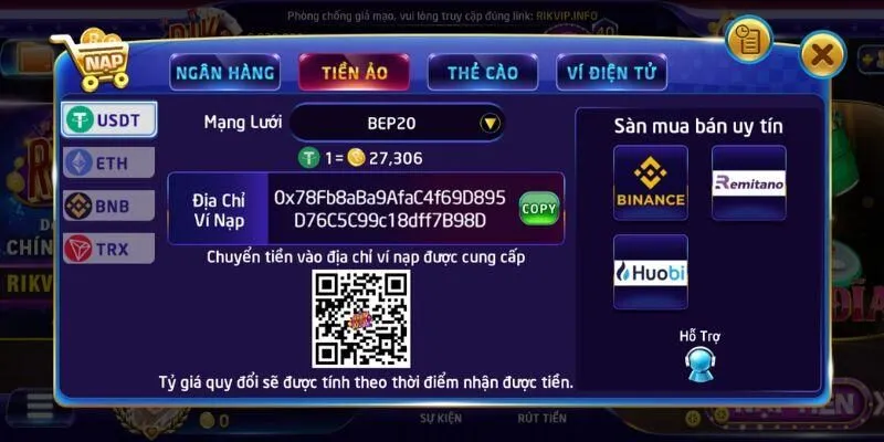 Hướng dẫn nạp tiền Rikvip ngân hàng