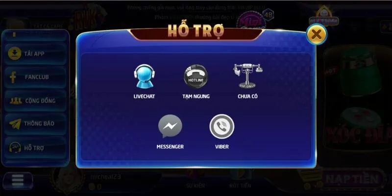 Kênh liên hệ Rikvip đang hỗ trợ